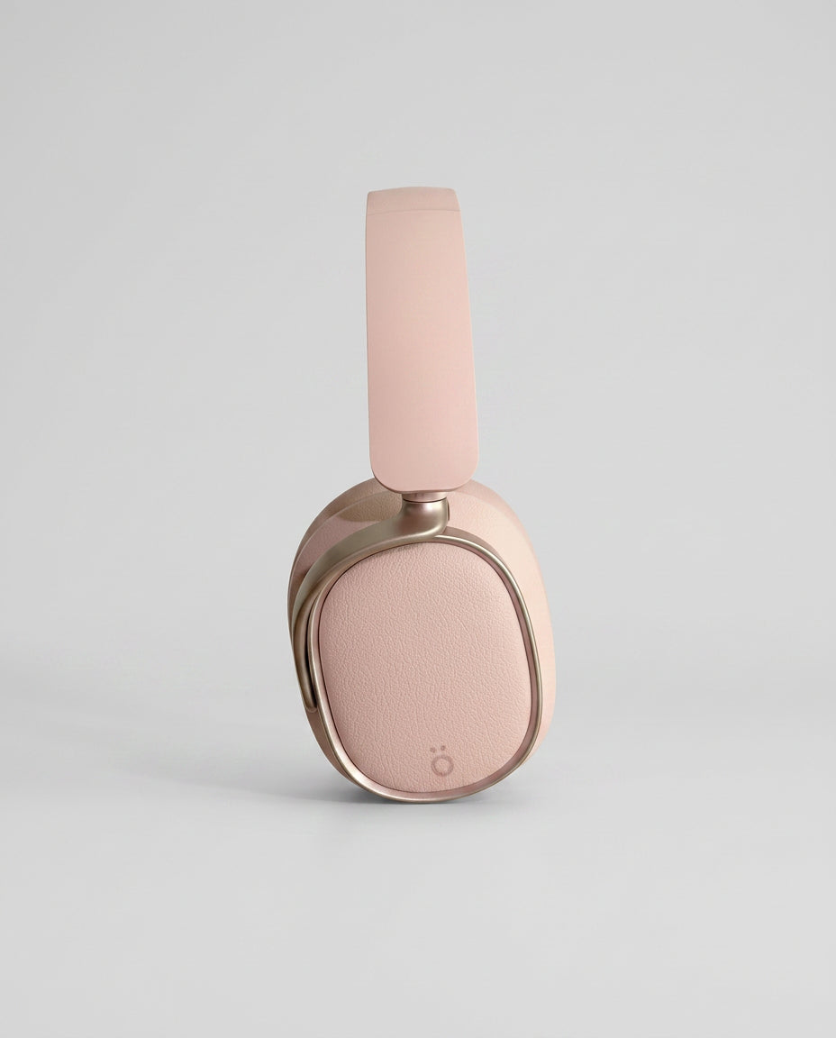 Side view of höhen Aura Pro luxury Bluetooth headphones with soft ear cushions and feminine silhouette.
