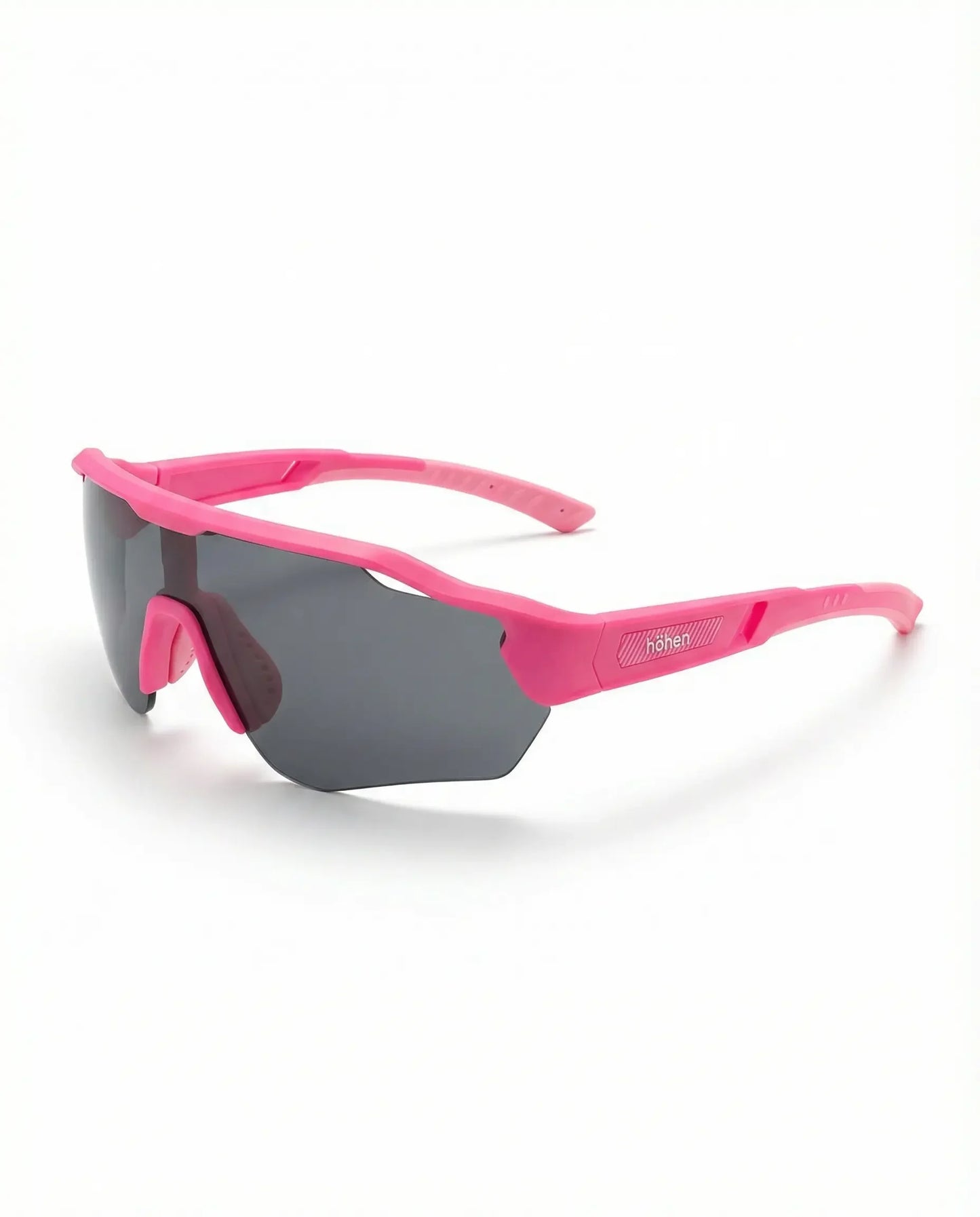 Magenta sunglasses from höhen Aero side view, dark lenses and aerodynamic frame designed for high-performance sports.