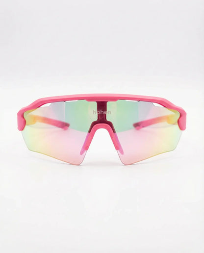 The höhen Aero pink sports sunglasses with mirrored gradient lens, ultra-light aerodynamic design for cycling and outdoor sports.