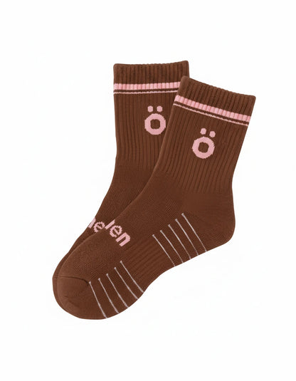 Brown höhen merino wool socks for women with a sporty design, breathable and comfortable for gym and running